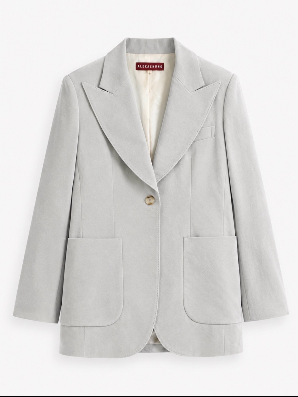 ALEXACHUNG Light Gray Suede Single-Button Blazer